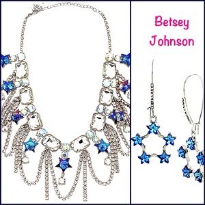 Betsey Johnson ‘Shine Bright’ Blue Star Statement Necklace/Earrings NWT!
